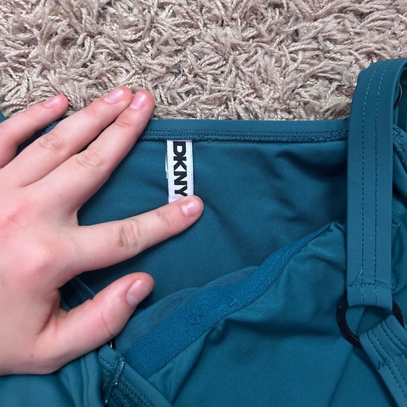 DKNY teal one piece bathing suit w/ built in bra M - Picture 2 of 9